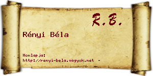 Rényi Béla névjegykártya